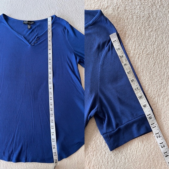 Love & Legend Blue Ribbed V-Neck Stretch Tee 1X - Picture 6 of 7